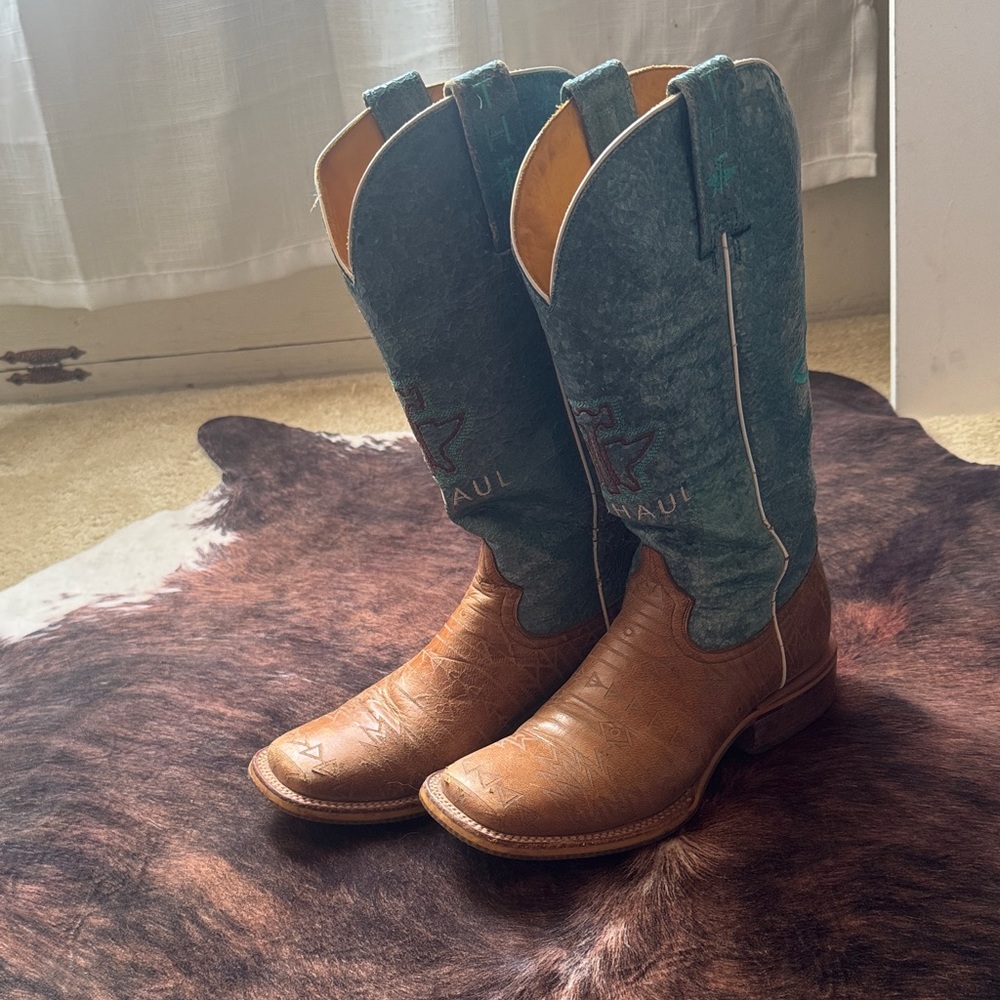 Tin Haul Brown and Teal Heeled Boots